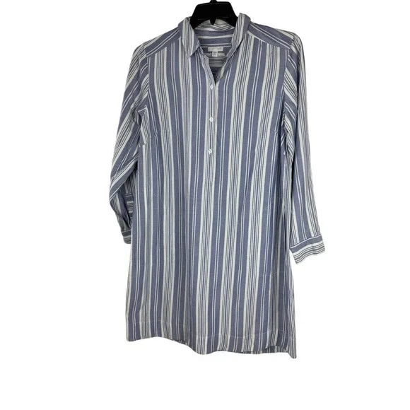 J. Jill Tunic Shirt Dress Long Sleeve Blue White Striped Women's Medium Petite - Picture 9 of 11